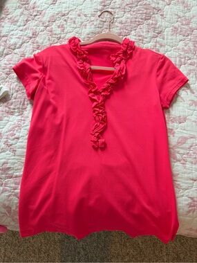 Women’s Ruffle V-Neck Top - Hot Pink